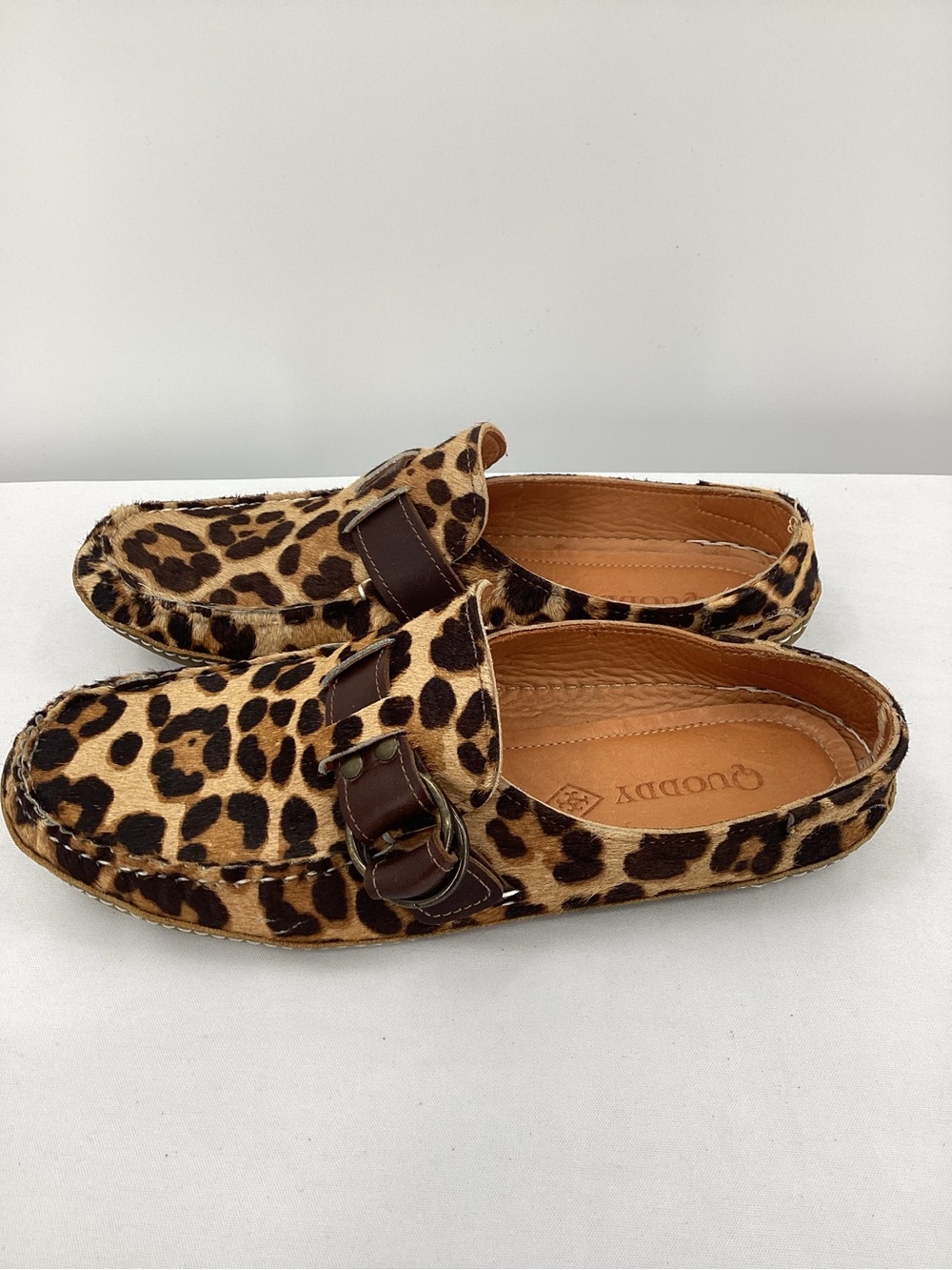 Quoddy Leopard Print Clog Mules with Brown Leather Accent